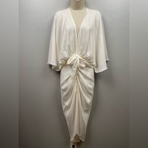 NWT mustard seed batwing deep v maxi dress white sz s